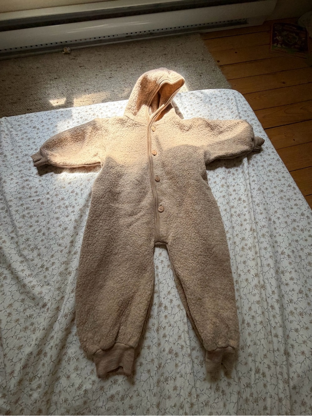 100% Merino Wool Hooded One-Piece in Light Beige